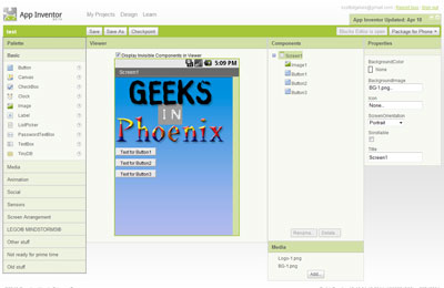 The Designer interface for MIT App Inventor for Android