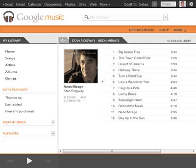 My library on the Google Music website