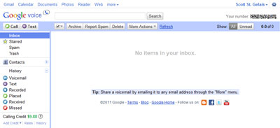 The Google Voice web based interface