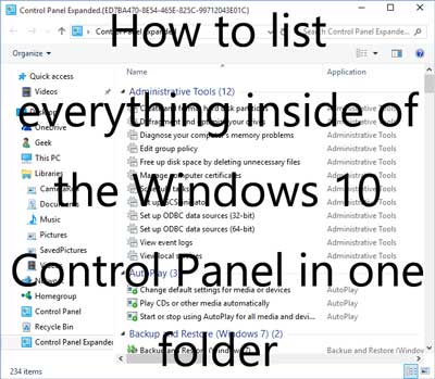 How to list everything inside of the Windows 10 Control Panel in one folder