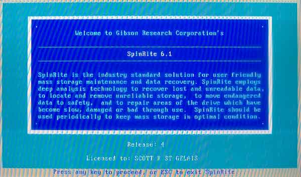 Intro screen from GRC SpinRite