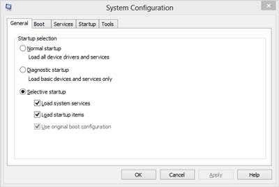 MSCONFIG inside of Windows 8