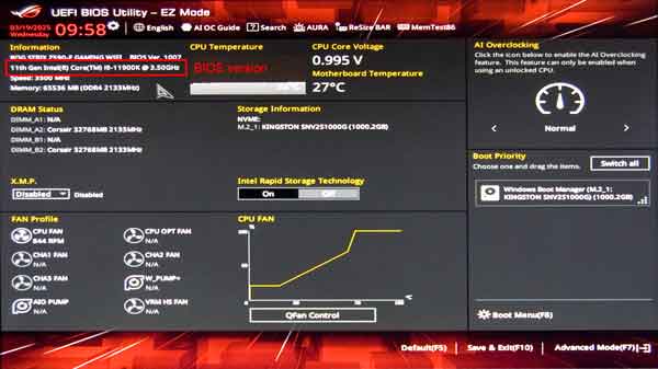 Main screen inside of BIOS