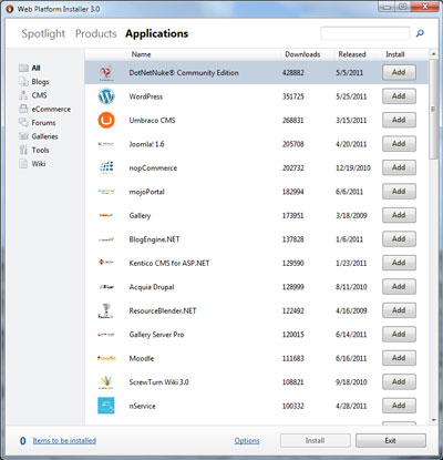 Microsoft Web Platform Installer - Applications View