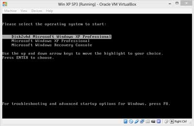 Modified boot menu in physical to virtual migrated version of Windows XP