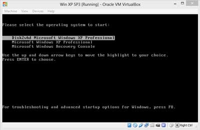 Modified boot menu in physical to virtual migrated version of Windows XP