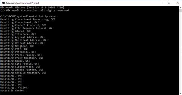 Netsh commands run in a Command Prompt with Administrative privileges