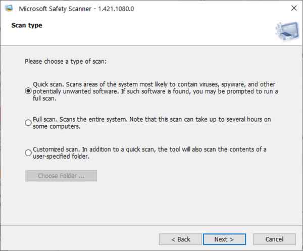 Portable program - Microsoft Safety Scanner