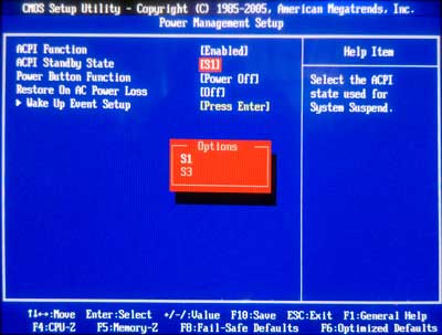 Power management settings in a typical computer BIOS