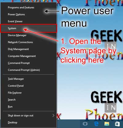 Power user menu inside of Windows 10