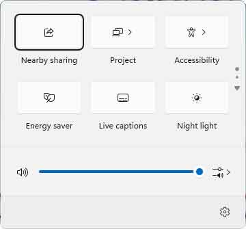 Quick Settings panel inside Windows 11