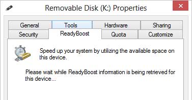 ReadyBoost testing a USB flash drive for capability in Windows 8