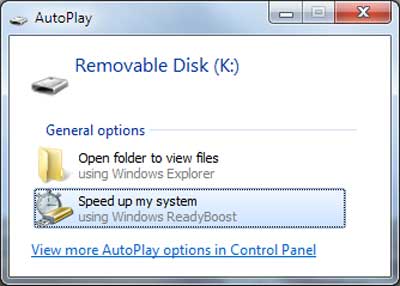 Autoplay dialog box with Speed up my system selected