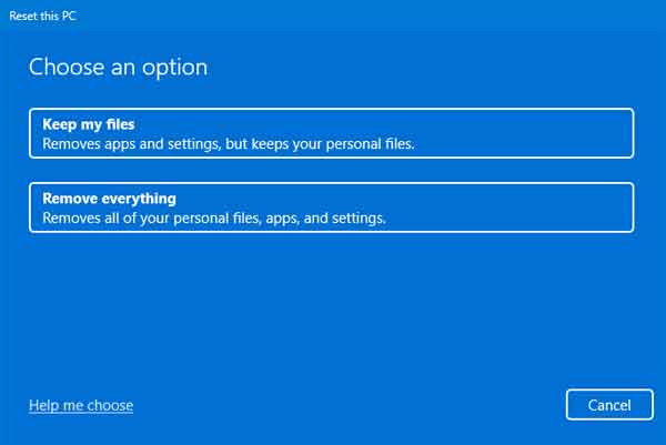 Reset this PC inside of Windows 11