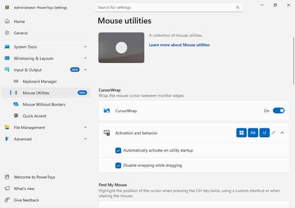 Screen capture of the CursorWrap PowerToy