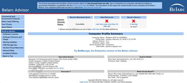 Screenshot of Belarc Advisor