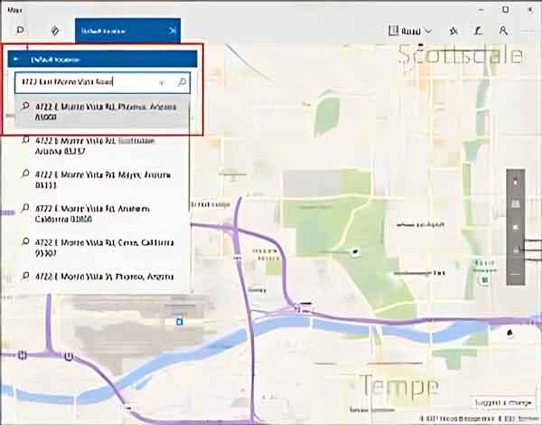 Select default location inside of the Windows Maps