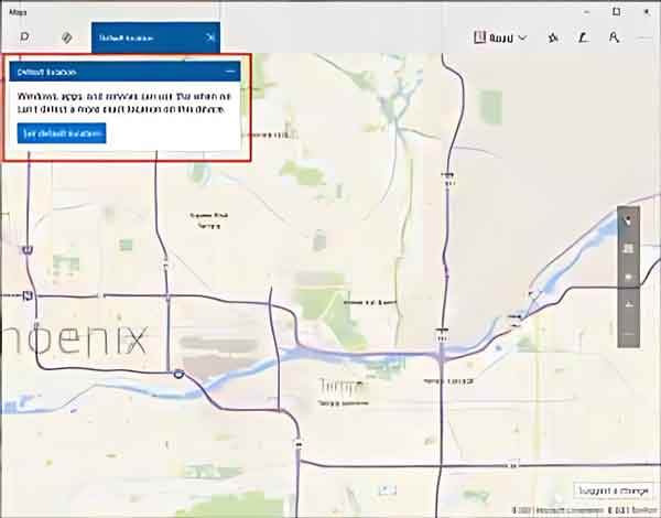 Set default location button inside of the Windows Maps