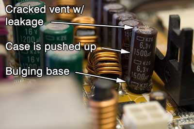 Side view of a failed capacitor