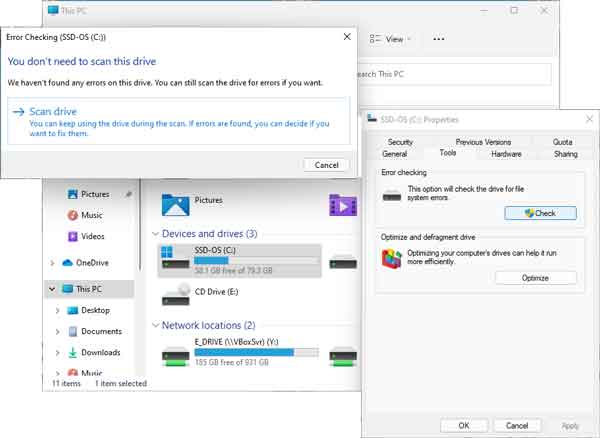 Standard drive error checking in Windows 11