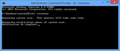 System File Checker running in Command Prompt inside of Windows 8