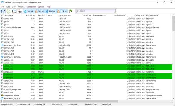 The TCPView program from the Sysinternals Suite