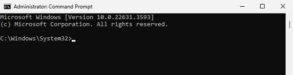 The Command Prompt with Administrator privileges in Windows 11