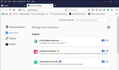 The Extensions options inside of Firefox