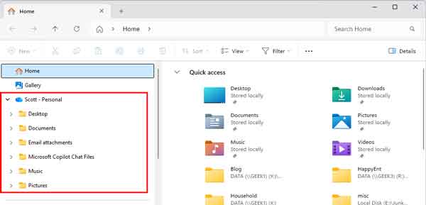 The OneDrive folder inside of File Explorer