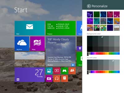 The Personalize options for the Start screen in Windows 8.1 Preview