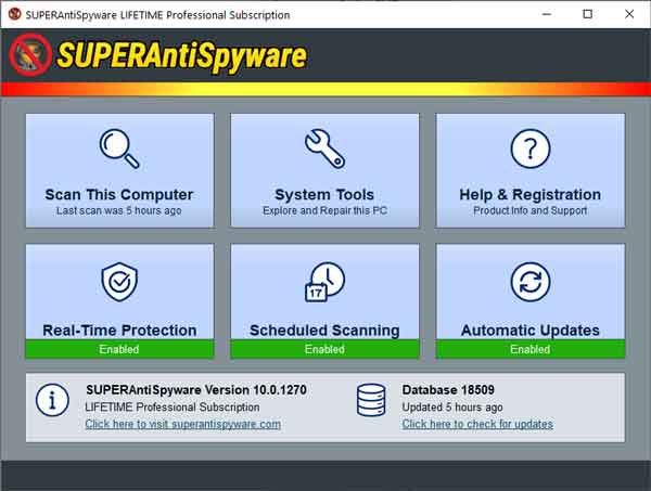 The SUPERAntiSpyware user interface