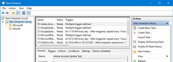 The Task Scheduler library screen