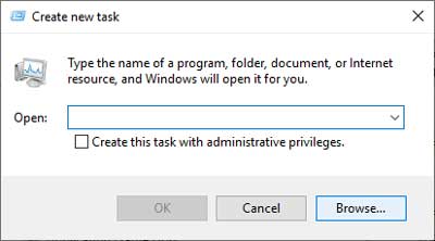 The Windows 10 Create new task dialog box