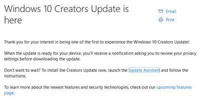 The Windows 10 Creators Update download link