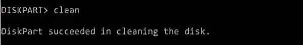 The clean command in diskpart