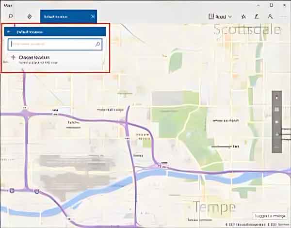 The default location form inside of the Windows Maps