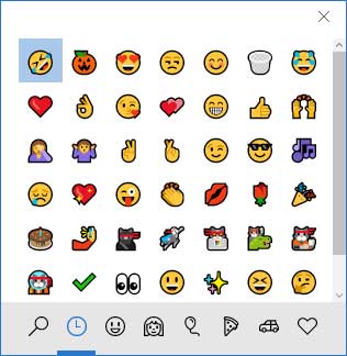 The emoji panel inside of Windows 10 Fall Creators Update