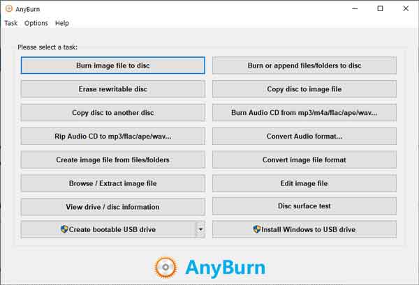 The main screen inside of AnyBurn