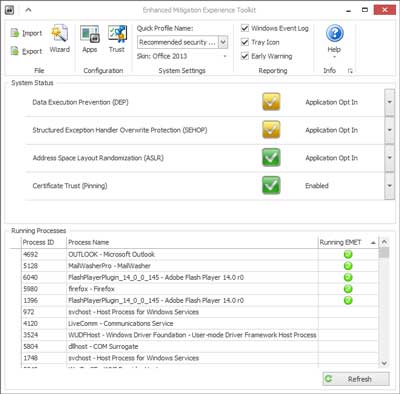 The main window inside of EMET 5