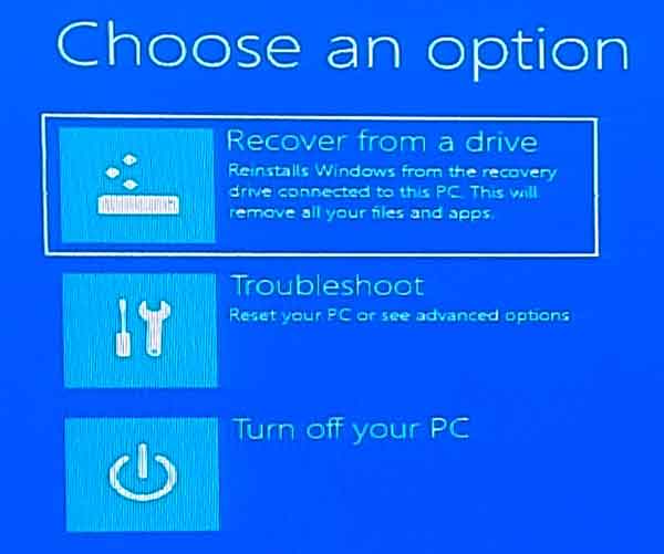 The recover from a drive option in the recovery drive boot menu