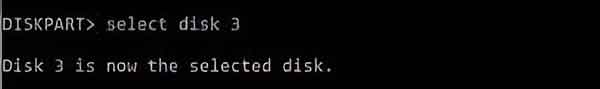 The select disk command in diskpart