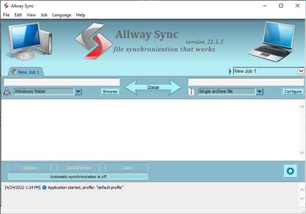 The user interface inside of Allway Sync