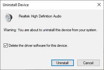 Uninstall sound device in Device Manager