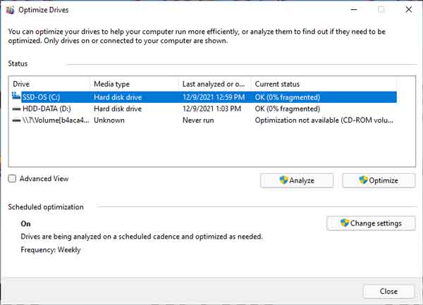 Using the GUI version of Defrag in Windows 11