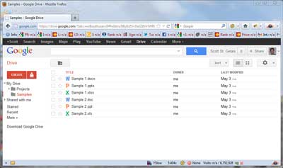 View of Google Drive inside of a web browser