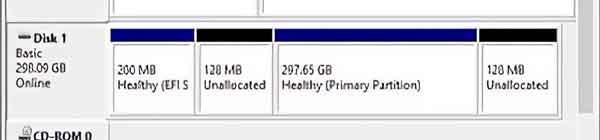 View of a Mac formatted disk inside of Windows 10 Disk Management without MacDrive installed