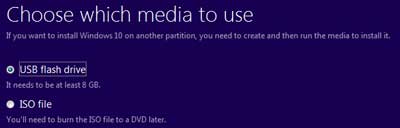 Windows 10 installer choose which media to use screen