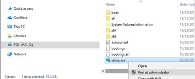 Windows 10 setup program in File Explorer