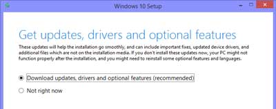 Windows 10 setup program update download options