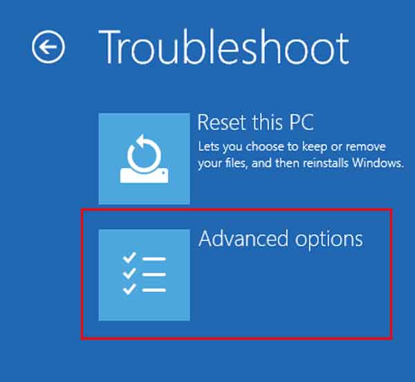 Windows 10 troubleshoot screen